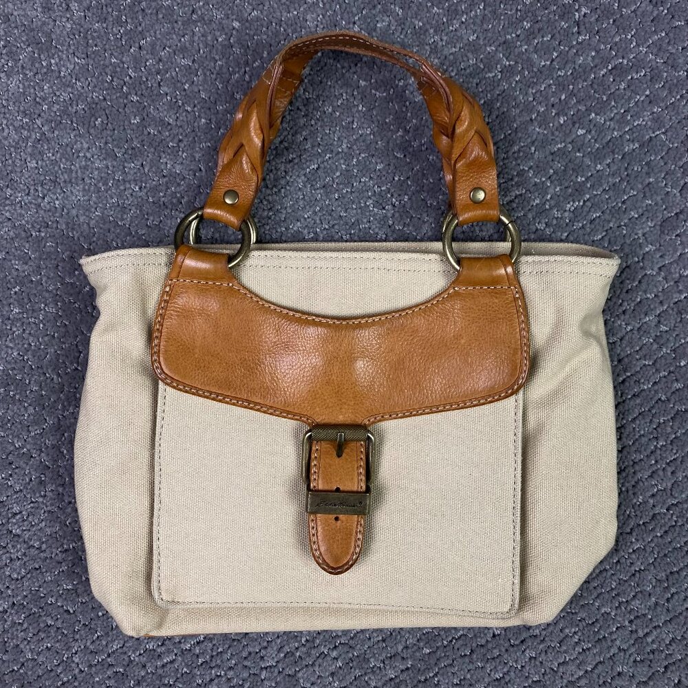 Eddie Bauer Bag Canvas Leather Khaki Beige Handbag Shoulder Purse